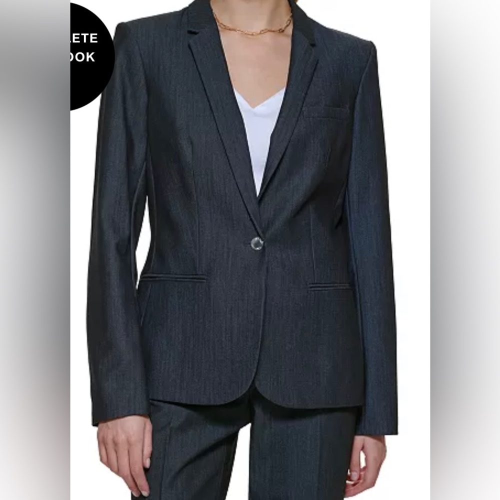 CALVIN KLEIN Women's 1 Buttons Blazer Indigo 12